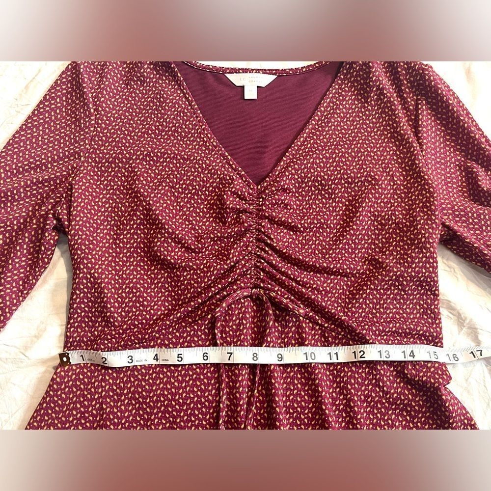 Lauren Conrad Women’s Maroon Midi Dress with Knot Sleeve Size Medium - Picture 8 of 16